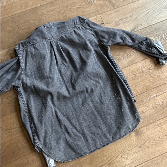 United Arrows & Sons Men's Gray Denim OverShirt with Brown Collar - Picture 3 of 3